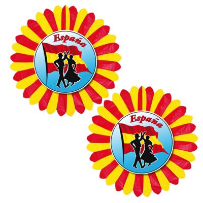 Grote decoratie versiering waaier - Set van 2x stuks - Spanje - Dia 60 cm - Feestartikelen - papier