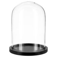Atmosphera Home decoratie glazen stolp op houten plateau - glas/zwart - D23 x H29 cm - Decoratieve stolpen - thumbnail
