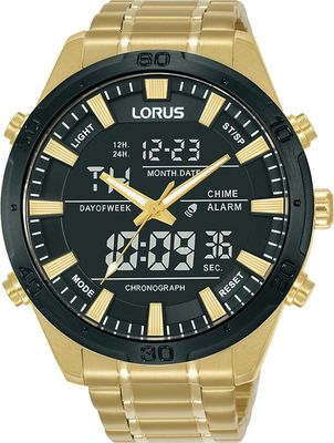 Lorus RW646AX9 Horloge Analoog-Digitaal staal goudkleurig-zwart 46 mm