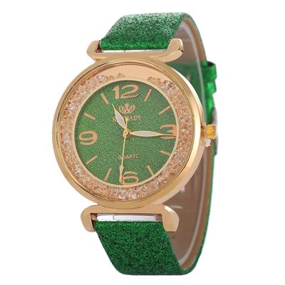 FULAIDA vrouwen Strass goud poeder PU lederen riem quartz horloge (groen)