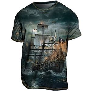 Voor heren T-shirt T-shirts Grafisch Schip Watersport Strakke ronde hals Kleding 3D-afdrukken Buiten Casual Korte mouw Afdrukken Vintage Modieus Ontwerper Lightinthebox