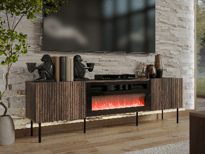 Tv-meubel met haard TAKKO 180 cm walnoot bruin