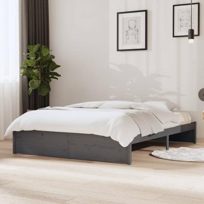 Bedframe massief hout grijs 135x190 cm