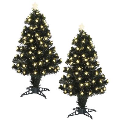 Fiber optic kerstboom - 2x - 90 cm - sterren led lampjes - lichtgevende piek - kunst kerstboom Fiber optic kerstboom - 2x - 90 cm - sterren led lampjes - lichtgevende piek - kunst kerstboom