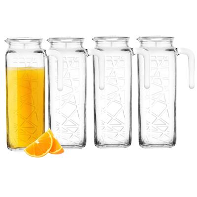 Juice sapkan - 4x - met witte deksel - 1 Liter - glas - schenkkan - waterkaraf