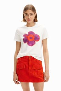 T-shirt met bloemenillustratie - WHITE - S