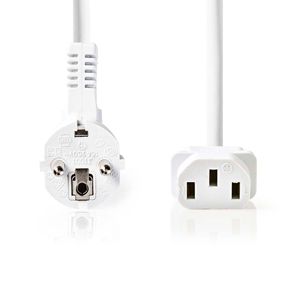 Nedis Stroomkabel | Type F (CEE 7/7) Male | IEC-320-C13 | Gehoekt | Recht | Vernikkeld | 2.00 m | Rond | PVC | Wit | Label - CEGL10000WT20