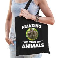 Tasje luiaarden amazing wild animals / dieren zwart voor volwassenen en kinderen   - - thumbnail