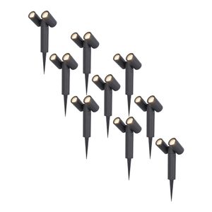 HOFTRONIC™ 9x Pinero double dimbare LED prikspot - 4000K neutraal wit - GU10 - 5 Watt - Kantelbaar - Tuinspot - Voor buiten en binnen - Zwart - 3 jaar garantie