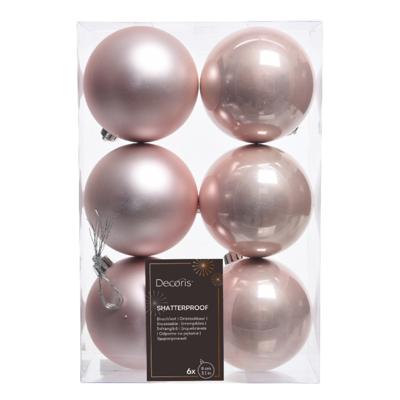 Decoris Kerstballen - 6x st - lichtroze - D8 cm - kunststof - kerstversiering