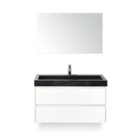 Dante Badmeubelset 100 cm - Wit Hoogglans - Wastafel Hardsteen Wit Lucca - met Spiegel