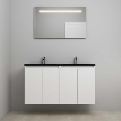 On-Line Badkamermeubelset - 120 cm - Bouwpakket - Greeploze Ladestructuur - Acryl Wastafel - 2 Kraangaten - Spiegel met LED-Verlichting - Mat Wit