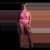 Ouch! by Shots Turtleneck en Hoge Taille Slip - Plus Size - Neon Roze