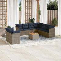 11-delige Loungeset met kussens poly rattan grijs