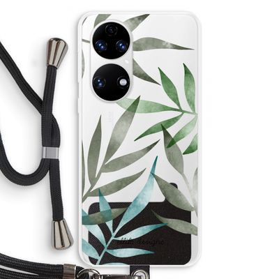 Tropical watercolor leaves: Huawei P50 Transparant Hoesje met koord