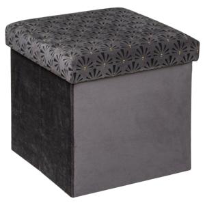 Poef/krukje/hocker Royal - Opvouwbare zit opslag box - fluweel Donkergrijs - D38 x H38 cm