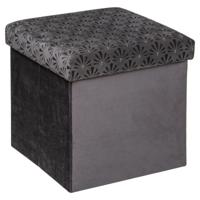 Poef/krukje/hocker Royal - Opvouwbare zit opslag box - fluweel Donkergrijs - D38 x H38 cm - thumbnail