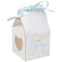 Cadeaudoosjes baby boy - Babyshower bedankje - 6x stuks - wit/blauw - 4 cm - zoon - thumbnail