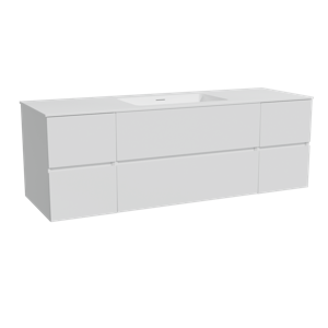 Storke Edge zwevend badmeubel 155 x 52 cm hoogglans wit met Mata enkele wastafel in solid surface mat wit