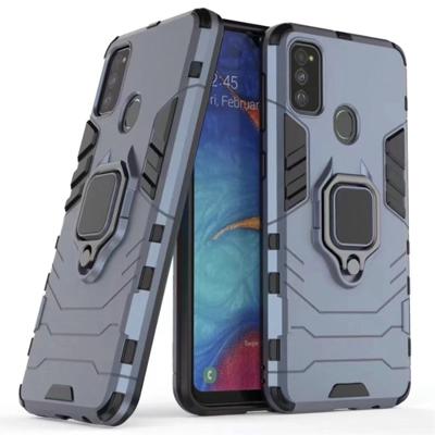 Voor Galaxy M30s schokbestendige PC + TPU case met magnetische ring houder (marineblauw)