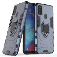 Voor Galaxy M30s schokbestendige PC + TPU case met magnetische ring houder (marineblauw)