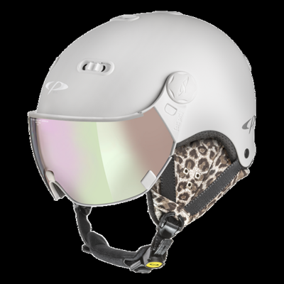CP Carachillo Leo Ears Skihelm met Vizier wit | Extra veilig! | Meekleurend vizier