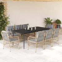 9-delige Tuinset met kussens poly rattan gemengd beige