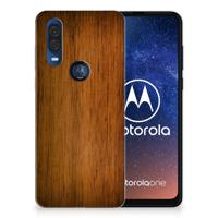 Motorola One Vision | Bumper Hoesje | Donker Hout