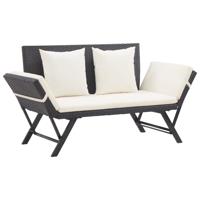 Tuinbankje met kussens 176 cm poly rattan zwart - thumbnail