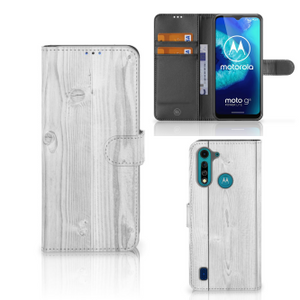 Motorola G8 Power Lite Book Style Case White Wood