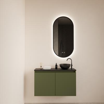 BWS Fonteinmeubel Meadow 80x50 cm Olijf Groen Incl. Topplaat Mat Zwart - Fonteinmeubel Meadow 80x50 cm Olijf Groen Incl. Topplaat Mat Zwart