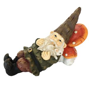 Tuinkabouter liggend - tuin- en binnendecoratie - bruin - 29 cm - slapende kabouter - polyresin beel