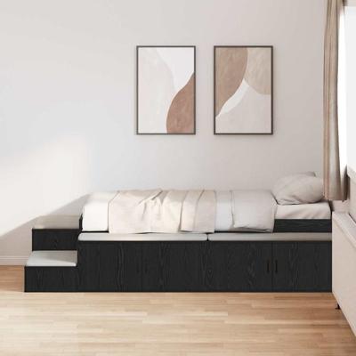 Opbergbedframe Zwart eiken 234 x 103 x 53.5 cm Bewerkt hout