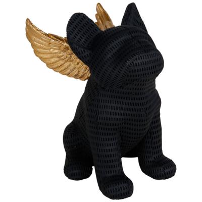 Ostaria Beeldje Franse Bulldog - met gouden vleugels - 20 cm - hars - zwart - honden beeld Ostaria Beeldje Franse Bulldog - met gouden vleugels - 20 cm - hars - zwart - honden beeld