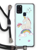 Regenboog eenhoorn: Samsung Galaxy A21s Transparant Hoesje met koord