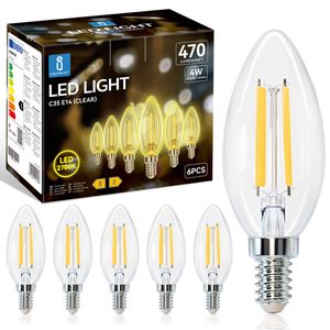 Aigostar 10ZBP - LED Filament - C35 - E14 fitting - 4 Watt - Warm Wit 2700K - Niet dimbaar - 6 Stuks