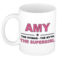 Naam cadeau mok/ beker Amy The woman, The myth the supergirl 300 ml   - - thumbnail