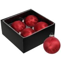 Luxe kerstballen - 4x stuks - 8 cm - rood - glas - ice finish - kerstversiering - thumbnail