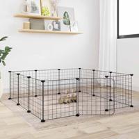 VidaXL Huisdierenkooi met deur 12 panelen 35x35 cm staal zwart