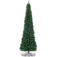 270 cm Potlood Kerstboom Kunstmatige Dennenboom met Metalen Standaard Groen