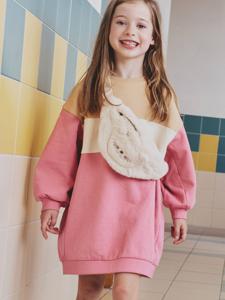 Colorblock jurk van sweaterstof voor meisjes rozen