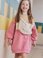 Colorblock jurk van sweaterstof voor meisjes rozen Colorblock jurk van sweaterstof voor meisjes rozen