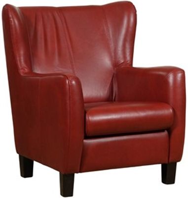 Rode leren landelijke oorfauteuil Hug - poot hout bruin - Granada leer Rouge (rood leer)
