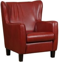 Rode leren landelijke oorfauteuil Hug - poot hout bruin - Granada leer Rouge (rood leer)