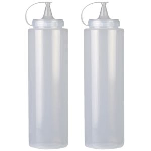 Doseerfles/sausfles - 2x - kunststof - met schenktuit - 1000 ml - 28 cm