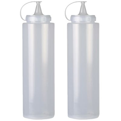 Doseerfles/sausfles - 2x - kunststof - met schenktuit - 1000 ml - 28 cm