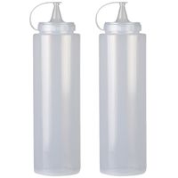 Doseerfles/sausfles - 2x - kunststof - met schenktuit - 1000 ml - 28 cm