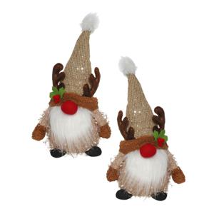 Pluche kerst gnomes - 2x st - rendieren - H36 cm - decoratie pop - bruin/goud