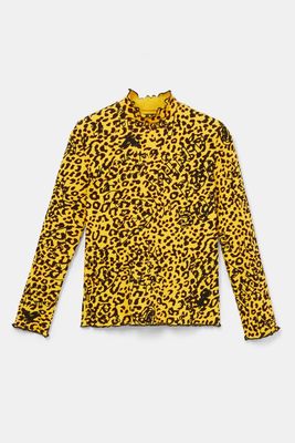 Geribbeld T-shirt met dierenprint - YELLOW - 3/4