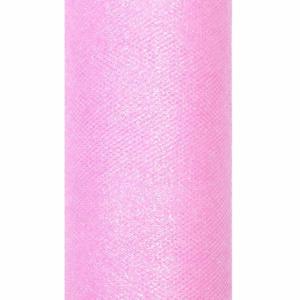 Glitter tule stof - roze - 15 x 900 cm - hobbyartikelen/knutselspullen - gaatjesstof